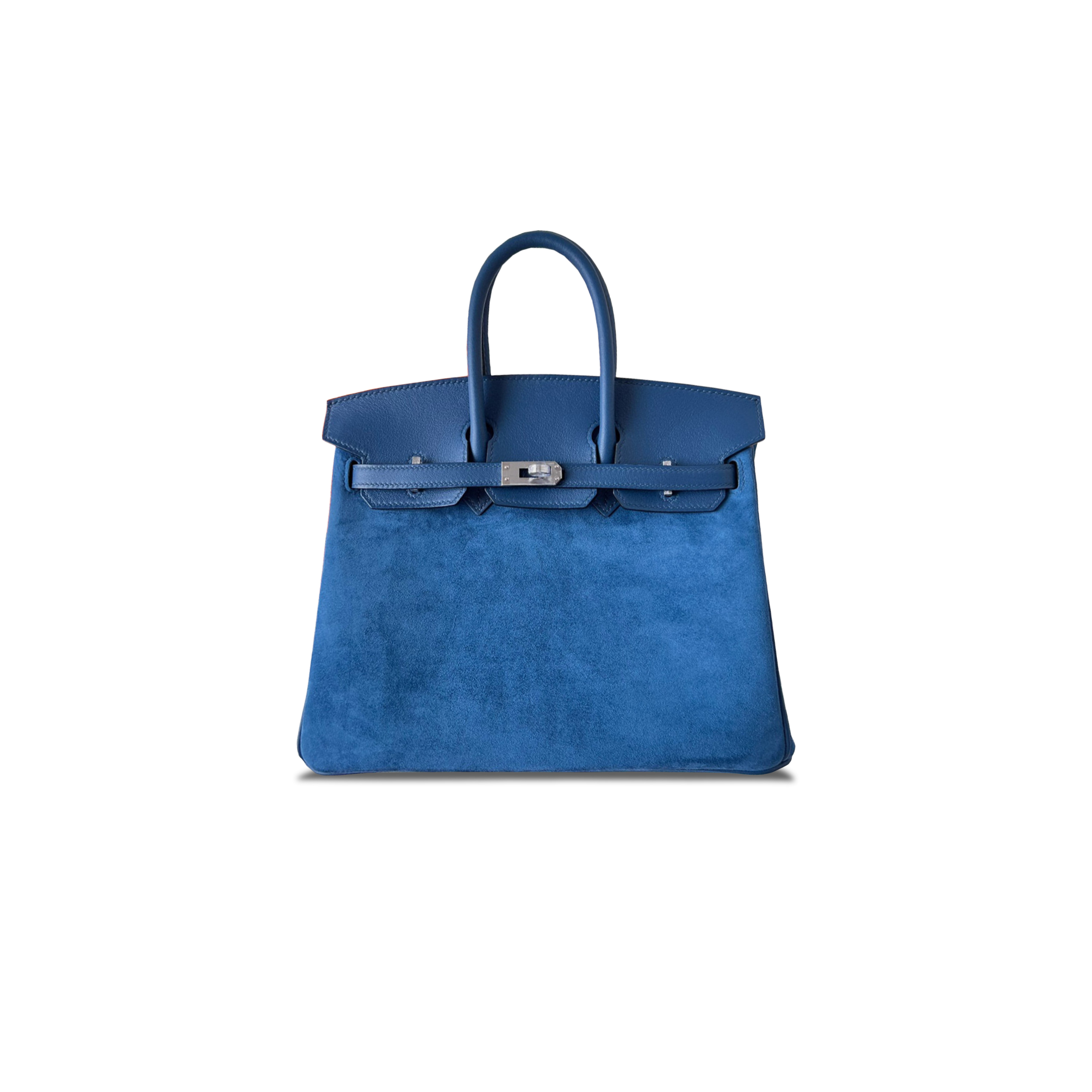 HERMÈS BIRKIN 25 CHAMOIS ELECTRIC BLUE SILVER BUCKLE H028369CC88 (25*20*13cm)